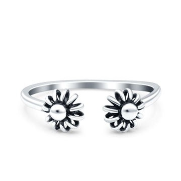 Flowers Oxidized Band Solid 925 Sterling Silver Thumb Ring (6mm)